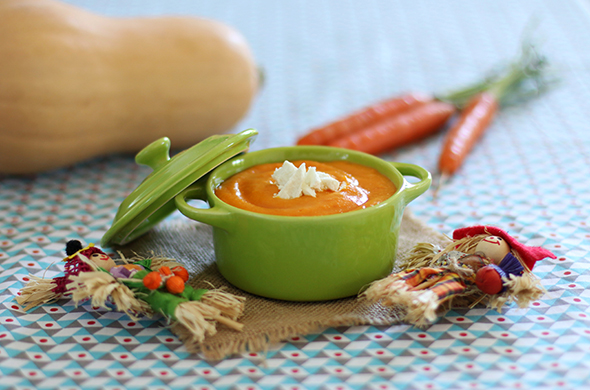 Pompoenpuree met wortel en geitenkaas
