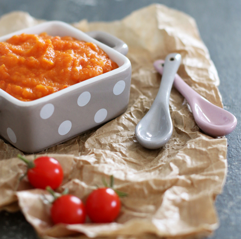 Puré de batata  (patata dulce) y tomates cerezas 2