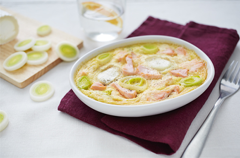 recept hartige flan met zalm, prei en geitenkaas