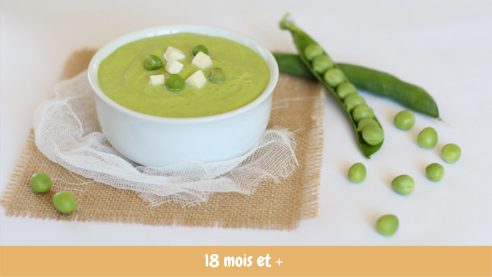 Crème de petits pois à la Mozzarella et basilic Cuisine de bébé