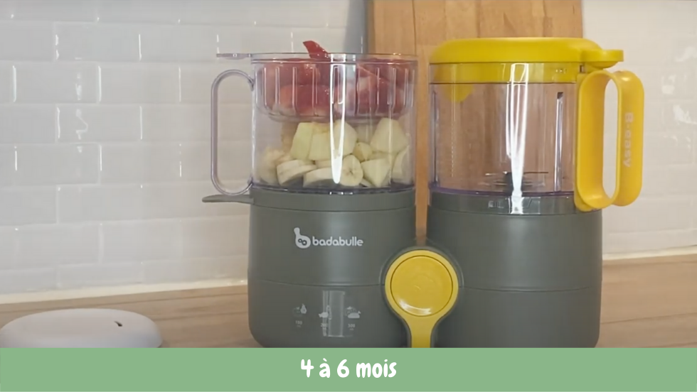 Compote pomme, banane, fraise, menthe Cuisine de bébé